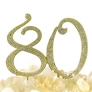 Rhinestone Cake Topper - Number 80 - Gold Metal with Czech Rhinestones